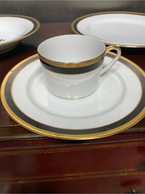 Christian Dior Porcelain Cup and Saucer with Black and Gold Tea Cup Vintage Rare